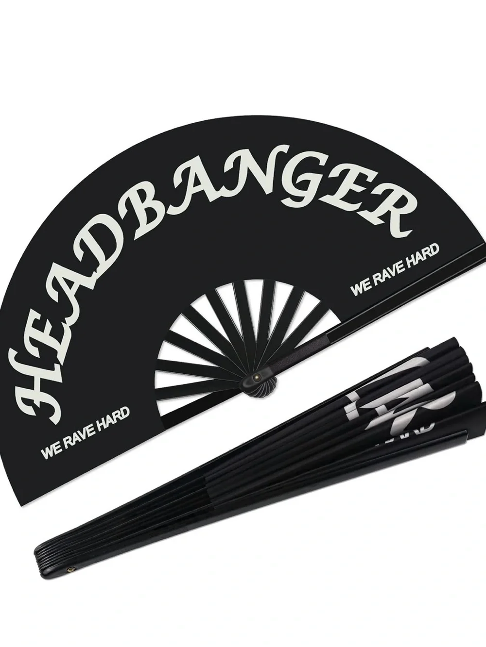 Large Rave Folding Clack Handheld Fan with White Lettering